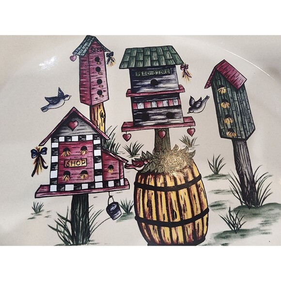 HOME & GARDEN PARTY 1999 BIRDHOUSE 13" by 11" OVAL SERVING PLATTER - Picture 2 of 5